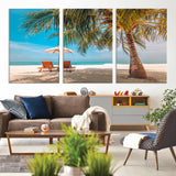 69754-MGV-CV-36X24-Tropical Beach Wall Art – Relaxing Palm Tree and Lounge Chairs Canvas Print, Serene Coastal Decor for Living Room, Bedroom, Office
