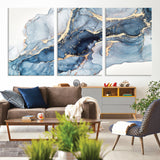 33782-MGV-CV-36X24-Abstract Marble Wall Art – Blue & Gold Fluid Painting Canvas Print, Modern Home Decor for Living Room, Bedroom or Office