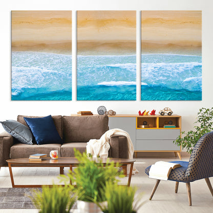 43046-MGV-CV-36X24-Aerial Beach Wall Art – Serene Ocean Waves & Sandy Shore Canvas Print, Coastal Home Decor for Living Room, Bedroom or Office