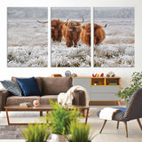 10396-MGV-CV-36X24-Highland Cattle Wall Art – Rustic Winter Landscape Canvas Print, Farmhouse Decor for Living Room, Office, Cabin or Country Home