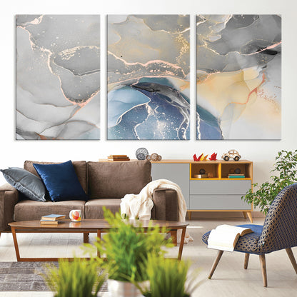 63211-MGV-CV-36X24-Abstract Fluid Art Wall Decor – Blue, Gray & Gold Canvas Print, Modern Home and Office Wall Art Decor for Living Room, Bedroom or