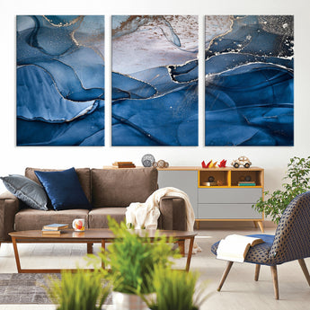 27810-MGV-CV-36X24-Abstract Blue Gold Fluid Art Wall – Modern Canvas Print, Elegant Home & Office Wall Art, Stylish Living Room or Bedroom Decor