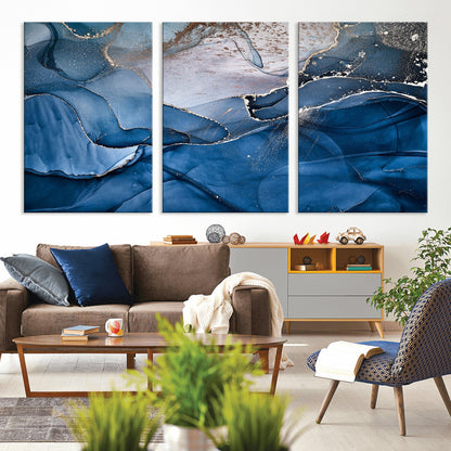 27810-MGV-CV-36X24-Abstract Blue Gold Fluid Art Wall – Modern Canvas Print, Elegant Home & Office Wall Art, Stylish Living Room or Bedroom Decor