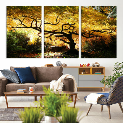 19067-MGV-CV-36X24-Golden Canopy Wall Art – Panoramic Autumn Tree Canvas Print, Warm Seasonal Decor for Living Room, Office or Garden Space