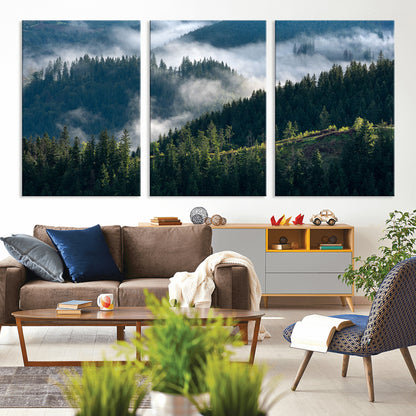 55972-MGV-CV-36X24-Whispering Pines Wall Art – Panoramic Misty Forest Canvas Print, Serene Nature Decor for Home, Office or Cabin Retreat