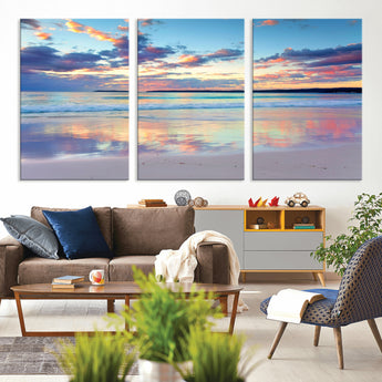 64882-MGV-CV-36X24-Tranquil Sunset Beach Wall Art – Panoramic Ocean Reflection Canvas Print, Calm Coastal Decor for Bedroom, Living Room or Office
