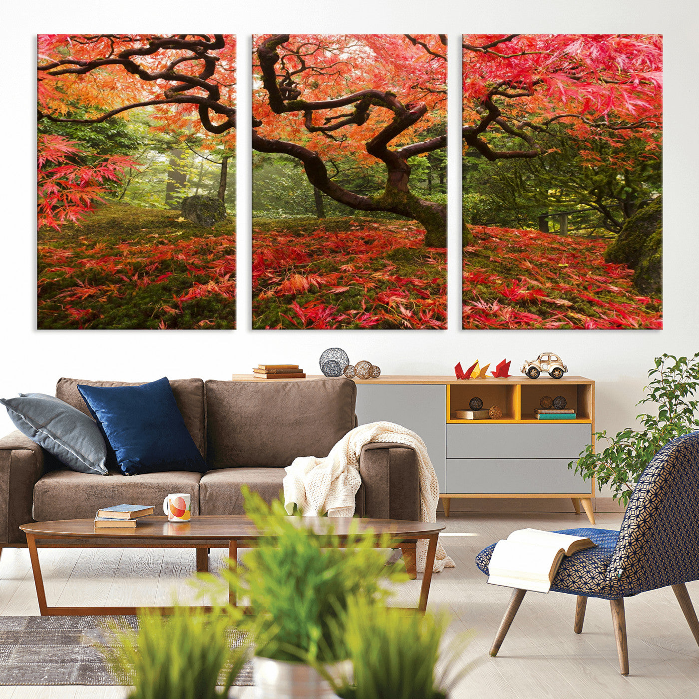73343-MGV-CV-36X24-Autumn Maple Wall Art – Panoramic Vibrant Red Maple Tree Canvas Print, Seasonal Nature Decor for Office, Living Room or Garden