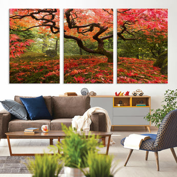 73343-MGV-CV-36X24-Autumn Maple Wall Art – Panoramic Vibrant Red Maple Tree Canvas Print, Seasonal Nature Decor for Office, Living Room or Garden