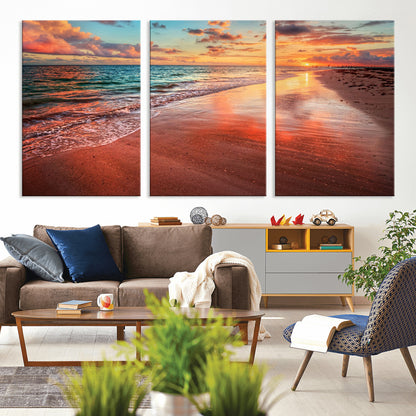 77723-MGV-CV-36X24-Sunset Beach Wall Art – Vibrant Ocean Waves and Golden Horizon Canvas Print, Coastal Seascape Photography Home Decor