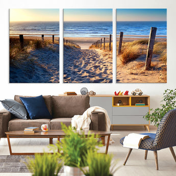 31889-MGV-CV-36X24-Sandy Beach Pathway Wall Art – Coastal Dune Fence and Ocean View Canvas Print, Relaxing Seaside Landscape Decor for Living Room or