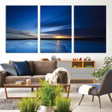 65405-MGV-CV-36X24-Blue Sunrise Seascape Wall Art – Tranquil Ocean Horizon Canvas Print with Golden Sunlight and Deep Sky, Coastal Landscape Decor