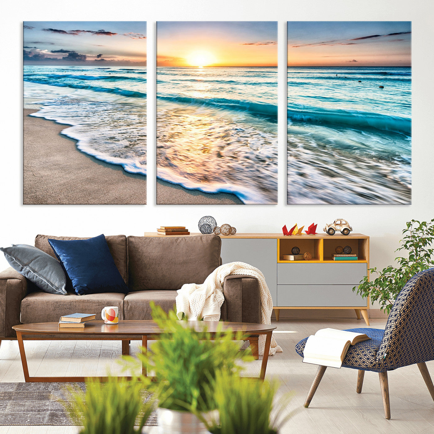 27815-MGV-CV-36X24-Ocean Sunrise Beach Wall Art – Serene Coastal Canvas Print with Waves and Golden Morning Light, Relaxing Seascape Decor for