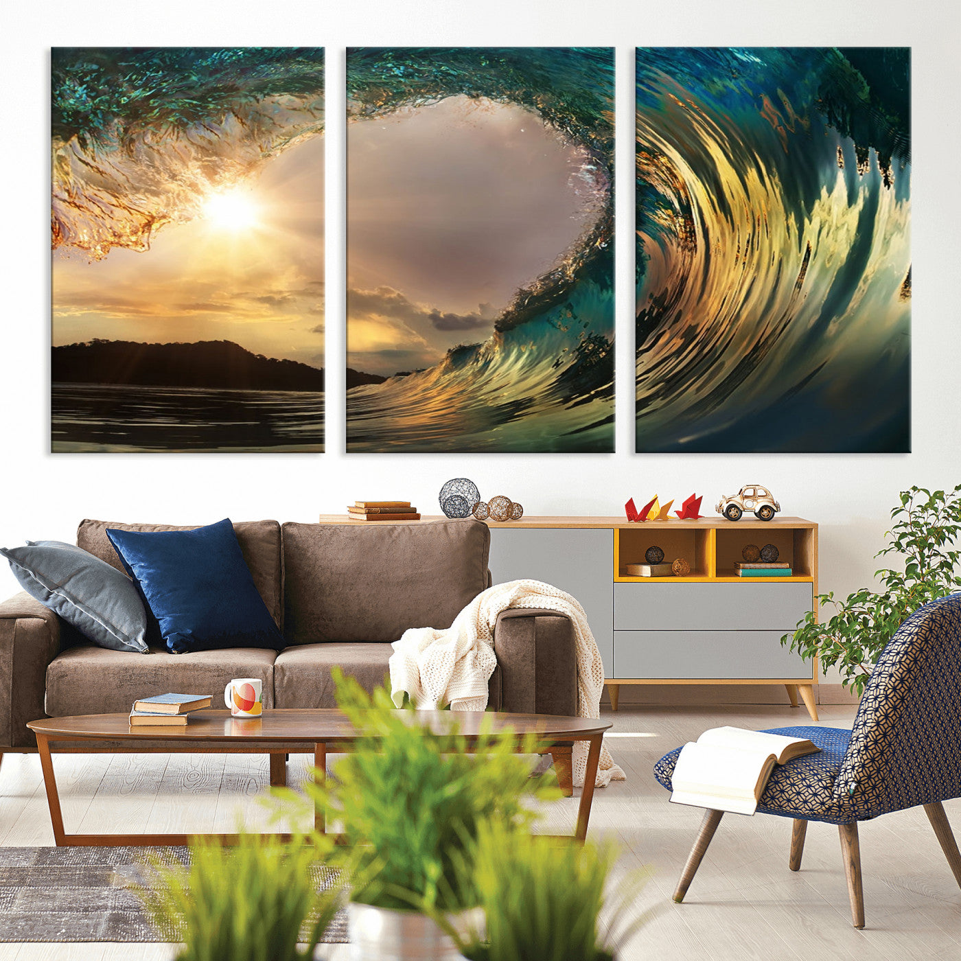 38256-MGV-CV-36X24-Ocean Wave Wall Art – Stunning Sunrise Through Curling Wave Canvas Print, Coastal Surf Photography Seascape Decor for Living Room,