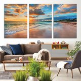 41572-MGV-CV-36X24-Sunset Beach Wall Art – Ocean Waves and Palm Trees Canvas Print, Tropical Coastal Sunset Seascape Decor for Living Room, Bedroom