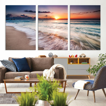 99906-MGV-CV-36X24-Morning Tide Canvas Print – Soft Sunrise Ocean Waves Wall Art, Coastal Serenity Decor for Home & Office