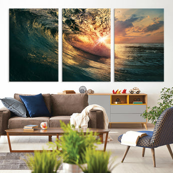 55359-MGV-CV-36X24-Radiant Ocean Wave Wall Art – Panoramic Surf Canvas Print, Vibrant Sunset Beach Decor for Home, Office or Man Cave