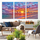 72836-MGV-CV-36X24-Fiery Sunset Beach Wall Art – Panoramic Vibrant Ocean Canvas Print, Dramatic Coastal Decor for Living Room, Bedroom or Office