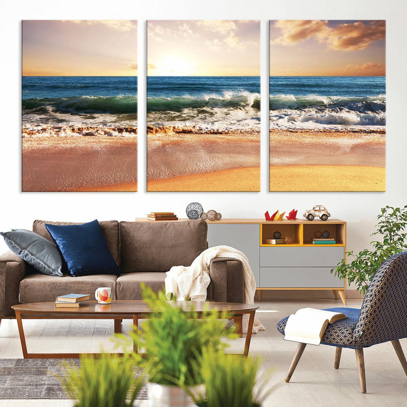 79005-MGV-CV-36X24-Golden Sunrise Ocean Waves Wall Art – Panoramic Seashore Canvas Print, Calming Coastal Decor for Home, Office or Relaxation Space