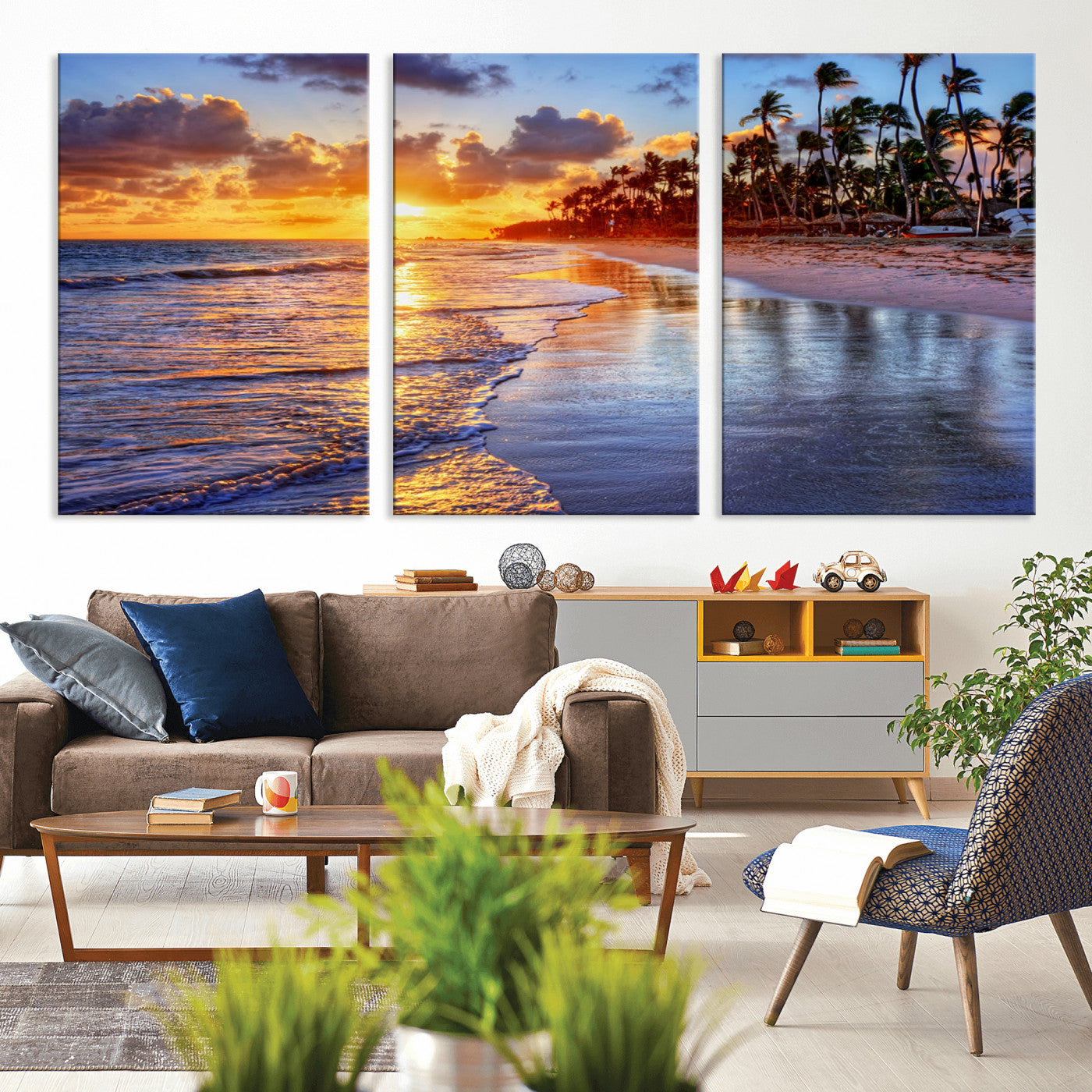 19917-MGV-CV-36X24-Tropical Sunset Beach Wall Art – Panoramic Palm Trees and Ocean Canvas Print, Vibrant Coastal Decor for Living Room, Office or Man