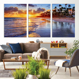 19917-MGV-CV-36X24-Tropical Sunset Beach Wall Art – Panoramic Palm Trees and Ocean Canvas Print, Vibrant Coastal Decor for Living Room, Office or Man