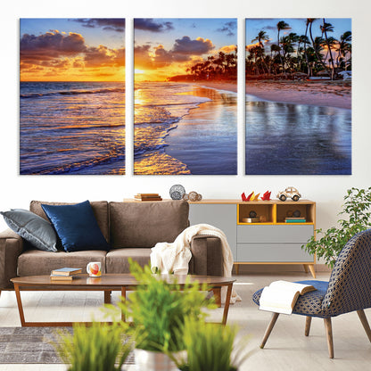 19917-MGV-CV-36X24-Tropical Sunset Beach Wall Art – Panoramic Palm Trees and Ocean Canvas Print, Vibrant Coastal Decor for Living Room, Office or Man