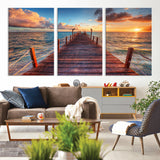 28836-MGV-CV-36X24-Ocean Pier Sunset Wall Art – Wooden Dock and Golden Horizon Canvas Print, Coastal Seascape Photography for Living Room, Bedroom,