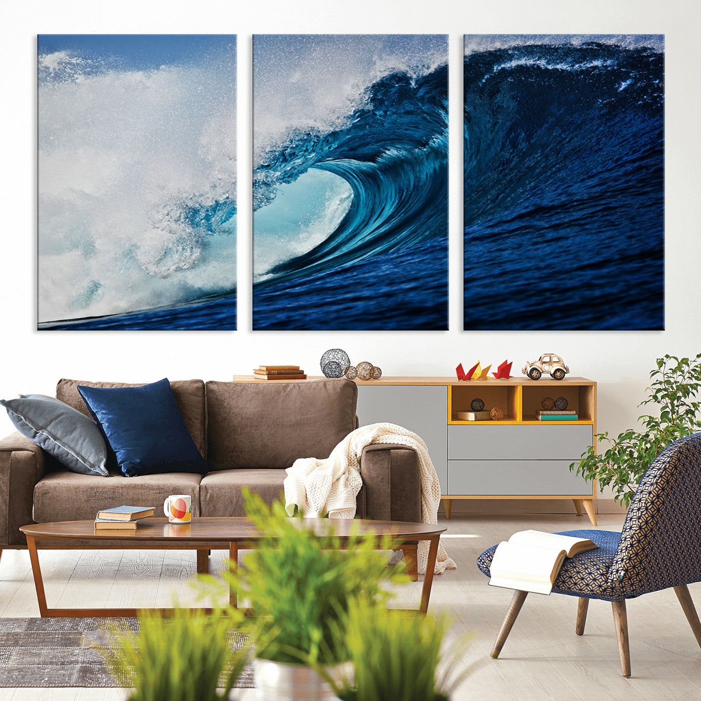89502-MGV-CV-36X24-Powerful Ocean Wave Wall Art – Panoramic Blue Sea Wave Canvas Print, Coastal Surf Photography Artwork for Living Room, Bedroom, or
