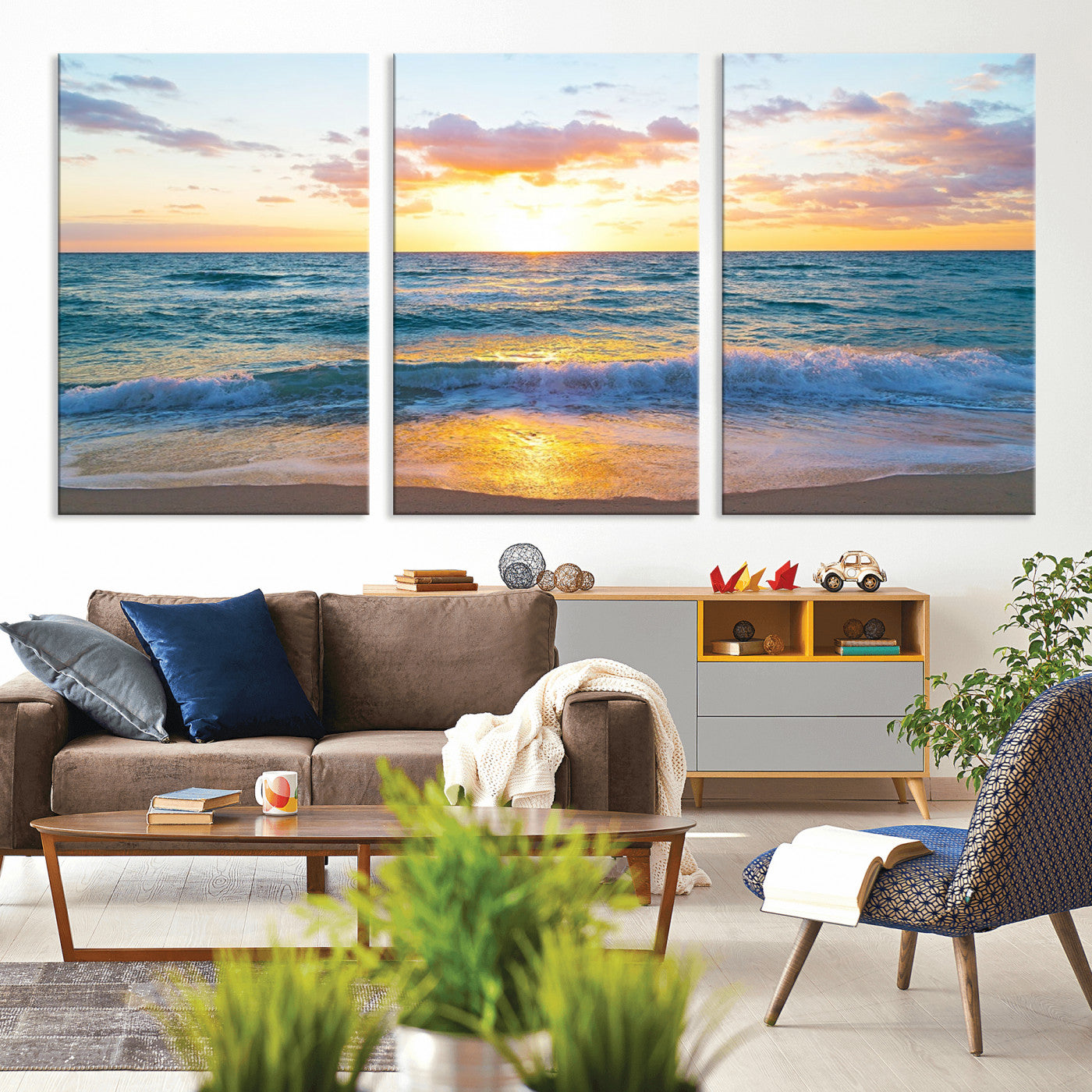 78006-MGV-CV-36X24-Golden Sunrise Ocean Wall Art – Panoramic Beach Waves Canvas Print, Coastal Seascape Artwork for Living Room, Bedroom, Office, or