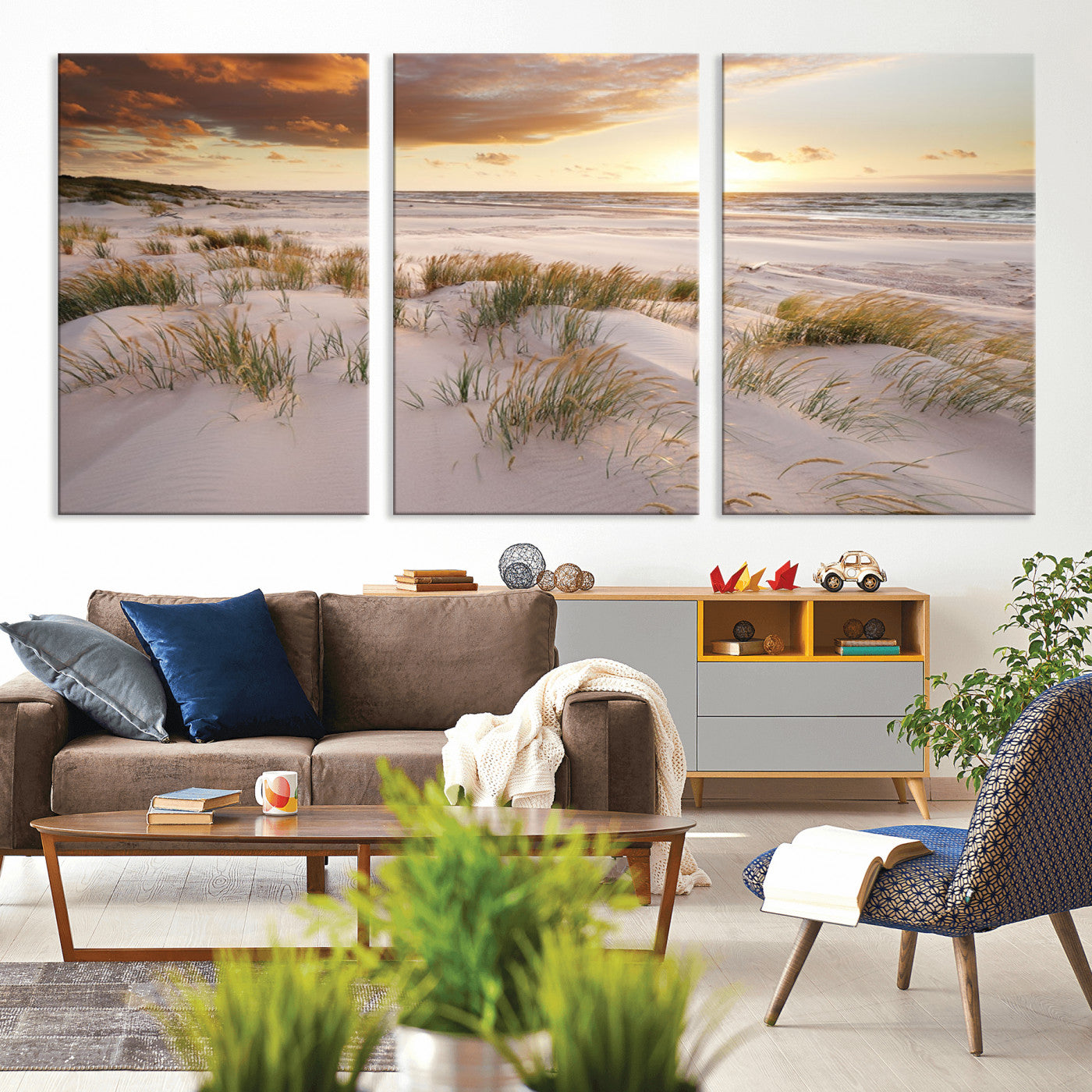 61246-MGV-CV-36X24-Coastal Sand Dunes Wall Art – Serene Beach Sunset Canvas Print with Grasses and Ocean View, Tranquil Seaside Decor for Living Room