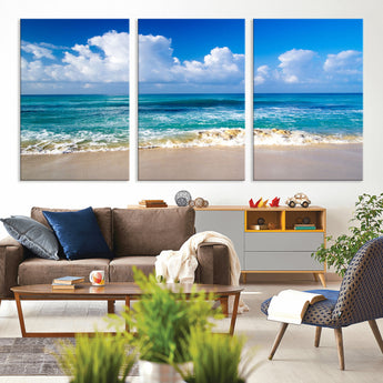 60364-MGV-CV-36X24-Tropical Ocean Wave Wall Art – Serene Blue Sea and White Sand Beach Canvas Print, Coastal Landscape Decor for Living Room, Bedroom