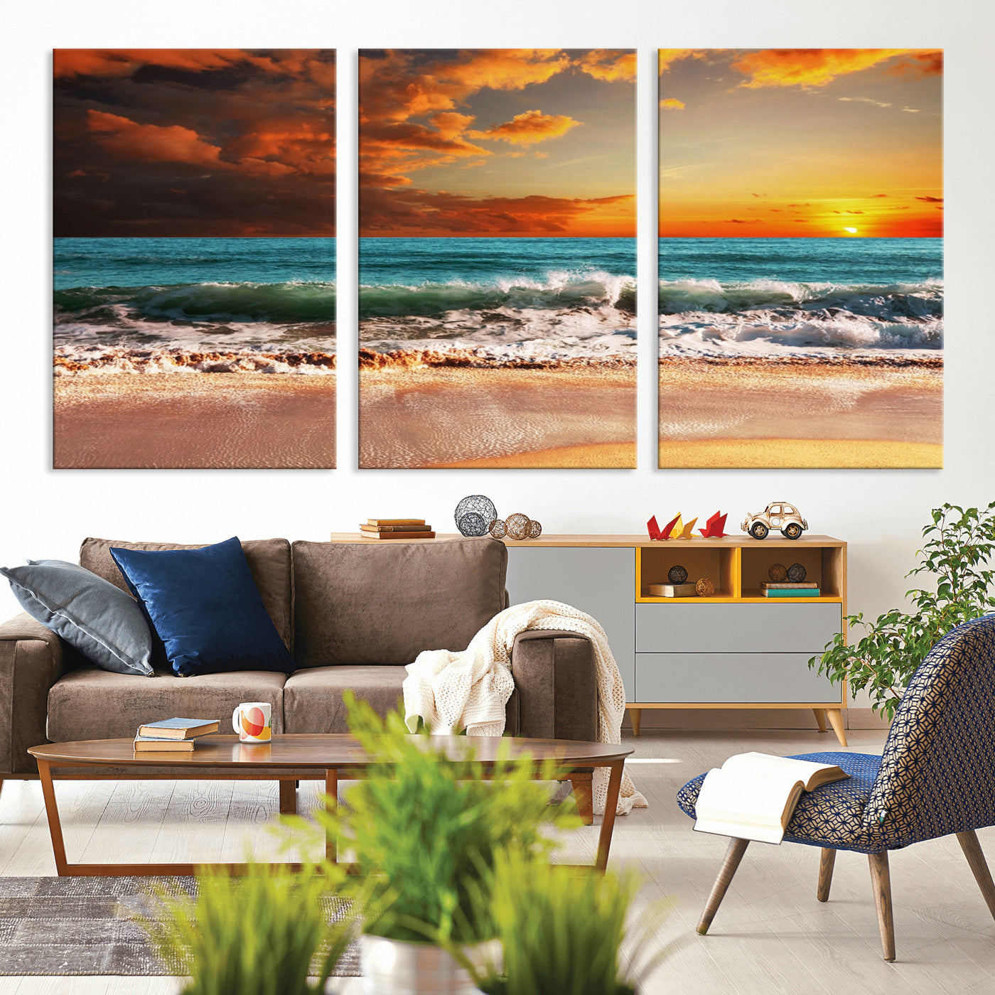 72948-MGV-CV-36X24-Ocean Sunset Wave Wall Art – Dramatic Seascape Canvas Print with Golden Sky and Crashing Waves, Coastal Beach Decor for Living