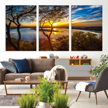 71863-MGV-CV-36X24-Lake Sunset Wall Art – Scenic Nature Canvas Print with Trees and Golden Sky, Serene Landscape Decor for Living Room, Bedroom or