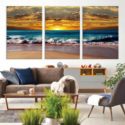 83389-MGV-CV-36X24-Ocean Sunrise Wall Art – Vibrant Beach Waves Canvas Print, Coastal Seascape Decor for Living Room or Office