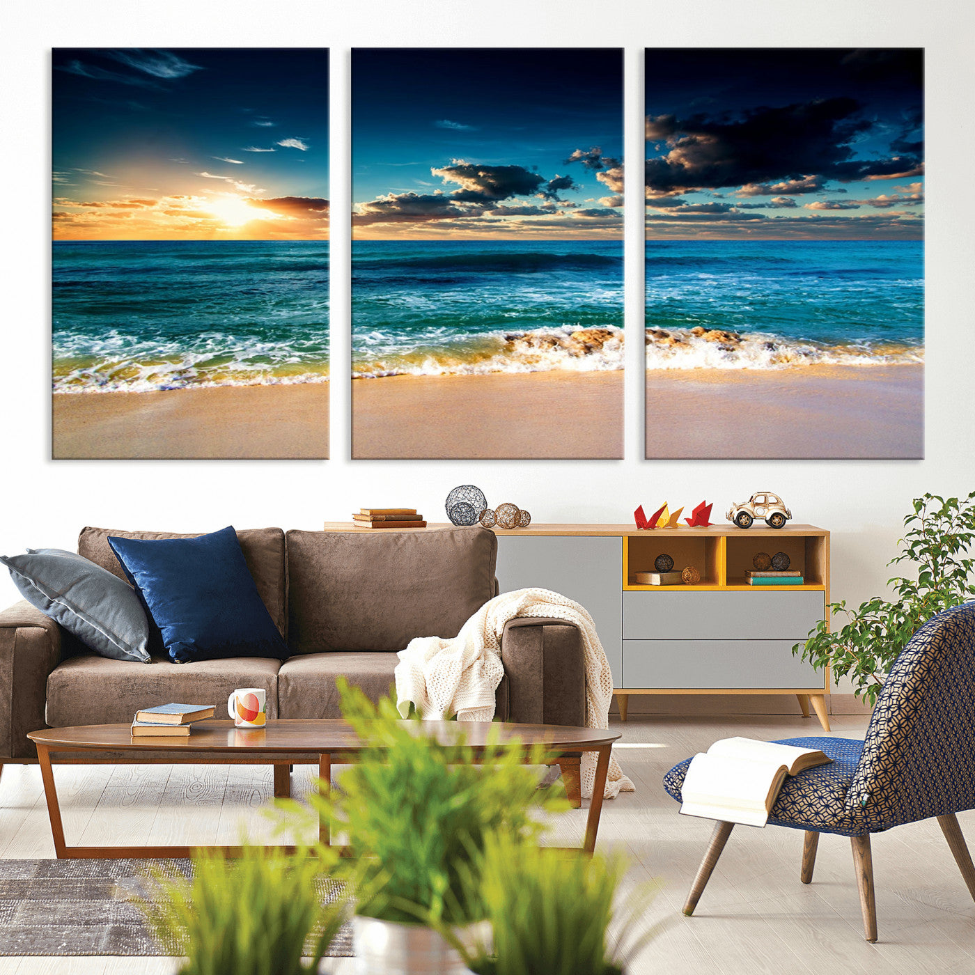 88985-MGV-CV-36X24-Ocean Sunset Wall Art – Tranquil Beach Waves Canvas Print, Coastal Seascape Decor for Living Room or Office