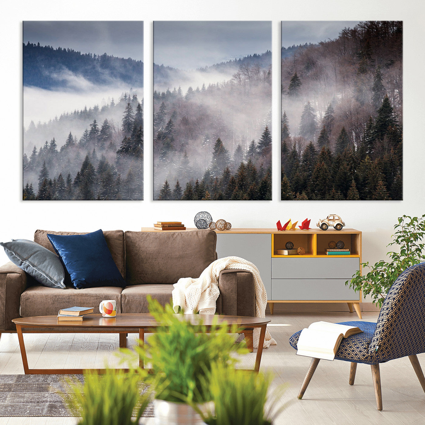 18459-MGV-CV-36X24-Misty Pine Forest Wall Art – Serene Mountain Landscape Canvas Print, Tranquil Nature Artwork for Living Room, Bedroom, Cabin or