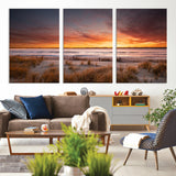 90176-MGV-CV-36X24-Beach Sunset Wall Art – Coastal Sand Dune Canvas Print with Ocean Waves and Dramatic Sky, Seaside Landscape Decor for Living Room
