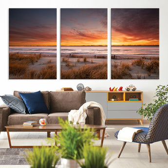 90176-MGV-CV-36X24-Beach Sunset Wall Art – Coastal Sand Dune Canvas Print with Ocean Waves and Dramatic Sky, Seaside Landscape Decor for Living Room
