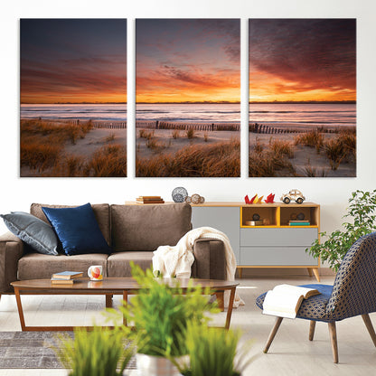 90176-MGV-CV-36X24-Beach Sunset Wall Art – Coastal Sand Dune Canvas Print with Ocean Waves and Dramatic Sky, Seaside Landscape Decor for Living Room