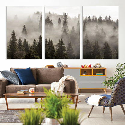 62862-MGV-CV-36X24-Misty Forest Wall Art – Tranquil Pine Tree Canvas Print with Mountain Fog, Nature Landscape Artwork for Living Room, Bedroom, or
