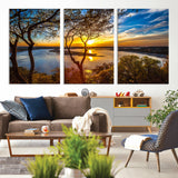 66839-MGV-CV-36X24-Lake Sunset Wall Art – Golden Hour Canvas Print with Trees and Water Reflection, Scenic Landscape Photography for Living Room,