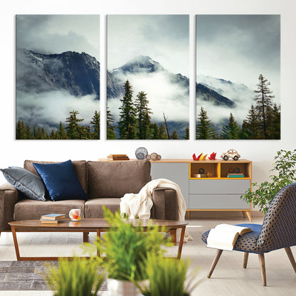 93219-MGV-CV-36X24-Misty Mountain Wall Art – Foggy Pines and Rocky Peaks Canvas Print, Nature Landscape Decor for Living Room, Office or Bedroom