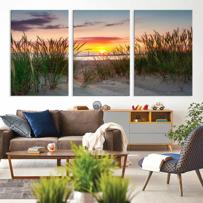 25576-MGV-CV-36X24-Beach Grass Sunset Wall Art – Coastal Sand Dune Landscape Canvas Print, Ocean View Nature Decor for Living Room or Office Wall