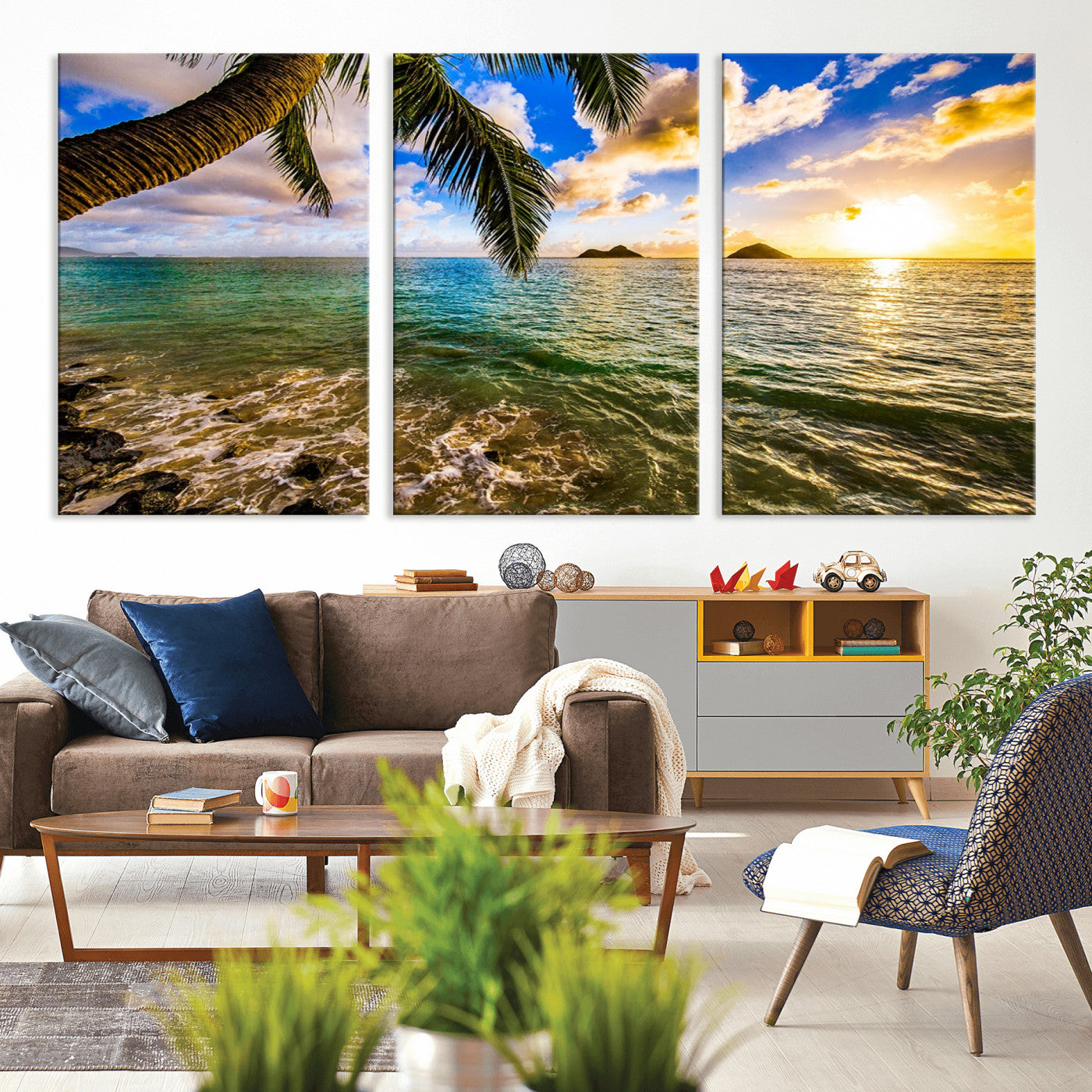 68606-MGV-CV-36X24-Tropical Palm Tree Ocean Wall Art – Sunset Beach Seascape Print, Coastal Paradise Decor for Living Room or Office
