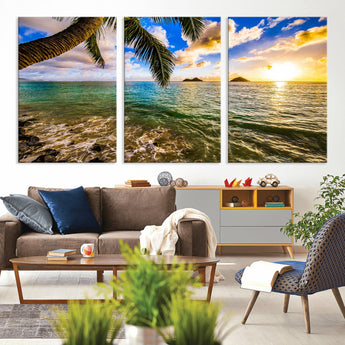 68606-MGV-CV-36X24-Tropical Palm Tree Ocean Wall Art – Sunset Beach Seascape Print, Coastal Paradise Decor for Living Room or Office