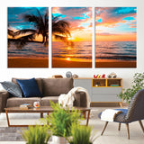 34674-MGV-CV-36X24-Tropical Sunset Beach Wall Art – Palm Tree Ocean Canvas Print, Coastal Seascape Decor for Living Room or Office Wall