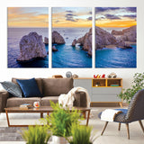 72955-MGV-CV-36X24-Ocean Rock Formation Wall Art – Sunset Coastal Seascape Print, Beach Landscape Decor for Living Room or Office