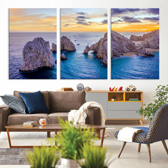 72955-MGV-CV-36X24-Ocean Rock Formation Wall Art – Sunset Coastal Seascape Print, Beach Landscape Decor for Living Room or Office
