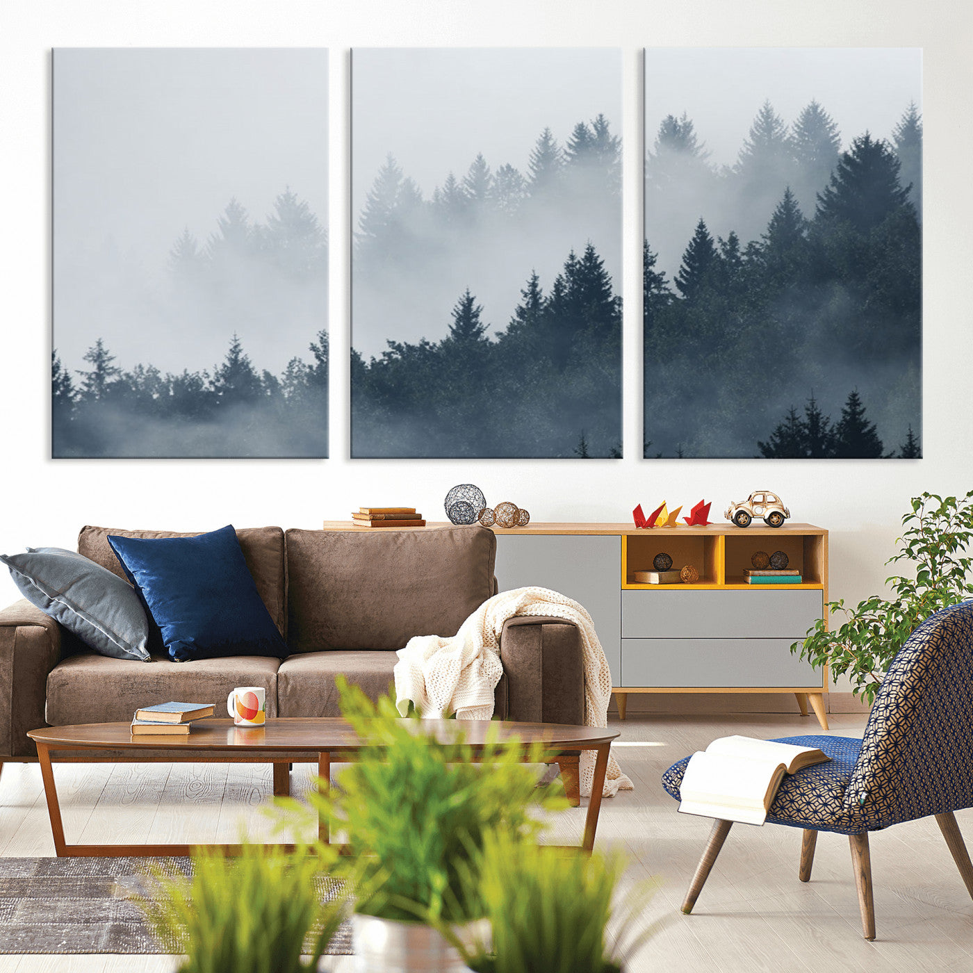23671-MGV-CV-36X24-Misty Forest Wall Art – Serene Foggy Pine Trees Landscape Canvas Print, Tranquil Nature Decor for Living Room, Bedroom or Office