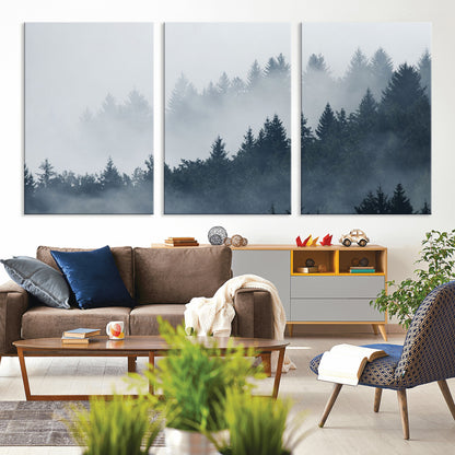 23671-MGV-CV-36X24-Misty Forest Wall Art – Serene Foggy Pine Trees Landscape Canvas Print, Tranquil Nature Decor for Living Room, Bedroom or Office