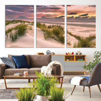 60570-MGV-CV-36X24-Beach Sunset Wall Art – Coastal Sand Dunes and Ocean Horizon Canvas Print, Tranquil Seascape Photography Decor for Living Room or